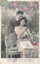 CP MOUSTACHED WOMEN'S ELEGANT PEN ON BENCH MAGAZINES PINK FLOWERS - 37117