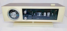 70s Sears Transistor Flip Clock Radio Model 2086 AM/FM Alarm Off White-Wood