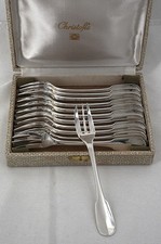 Christofle Cluny, Uniplat, 12 fourchettes gâteaux, métal argenté, excellent état