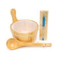 Set de sauna en bois 3 pièces - seau à sauna 4 litres - louche - sablier