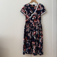 Unique Vintage Dress SZ M 6-8 Floral Rockabilly Pin Up Flare Y2K
