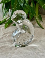 UNUSUAL VAL ST. LAMBERT ART GLASS SEATED MONKEY SCULPTURE, ARTIST SIGNED