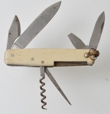 Six tool knife with celluloid scales. Master blade marked BARGEON THIERS.