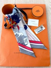 Écharpe Hermes Twilly Wow American Comics soie multicolore USED W/Box Rare Co...