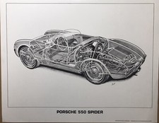 Porsche 550 Spider Cutaway - S.Yoshikawa Rare Stunning! Car Poster! Own It!