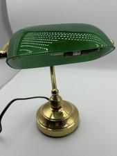 SUPERBE LAMPE BUREAU VERRE OPALINE ORIENTABLE BLANCHE VERTE PIED LAITON