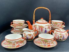 Japan Satsuma Porcelain Tea Set Geisha Decor Lithophany Teapot Cup...