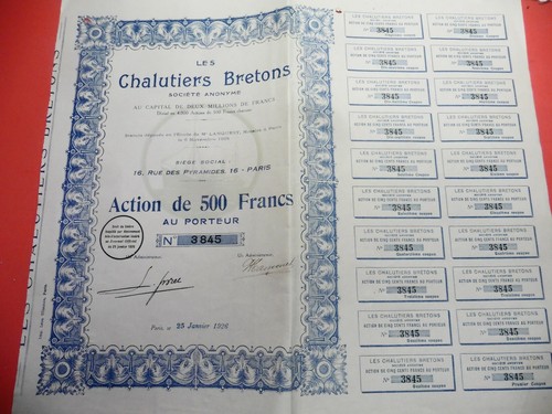 Ancienne action 500 francs - action,