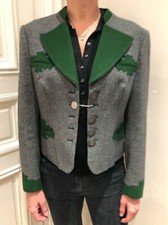 *** VESTE AUTRICHIENNE DIRNDL BOUTIQUE GRISE & VERTE PURE LAINE T. 38/40 TBE ***
