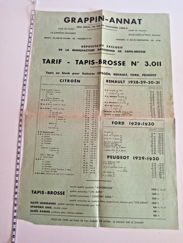 1931 tarif tapis - 1931, tapis-brosse