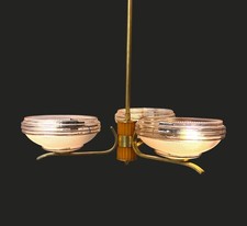 Art Deco Chandelier Three Branch Pink Glass & Butterscotch Bakelite