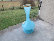 ancien vase en opaline bleu et cerclage laiton 17 cm