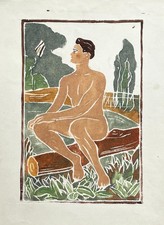 Male nude, engraving, engraved wood, 20th century