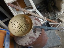 Ancienne Ecumoire de cuisine cuivre et fer forgé XX siècle