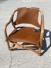 Mid-Century Bamboo Leather Safari Chair, Denmark, 1960s
