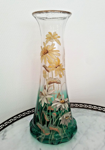 Vase enameled glass - enameled,