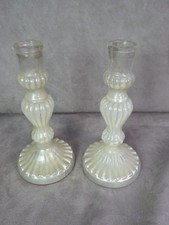 PAIR OF CANDLE HOLDERS, made of glomized glass. Early 19th century.