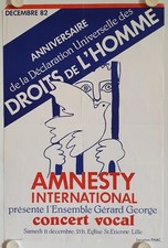 Poster AMNESTY INTERNATIONAL Vocal Concert ENSEMBLE GERARD GEORGE 1982 Lille