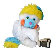 Vntg 1980s Mattel Puffball Popples White Plush Toy Zip Up Mini Backpack Bag