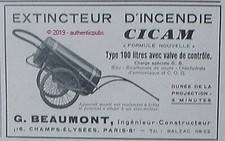 1942 CICAM FIRE EXTINGUISHER ADVERTISEMENT ENGINEER G. BEAUMONT FRENCH AD