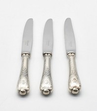 Christofle 3 couteaux fromage Marly monnogramme Lys met argenté french goldsmith