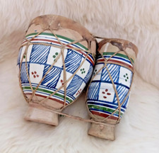 Vtg Traditional hand-painted African Morocco tam Double Drum goat hide skin 18cm