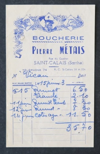 Facture 1953 boucherie - facture,