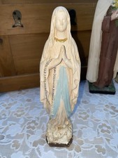Antique Virgin Mary Prayering Statuette - Lourdes Style - Painted Plaster
