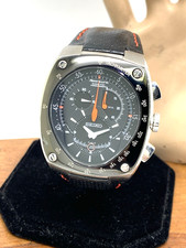 Seiko Sportura Men's Watch 7L22-0AD0 Kinetic Chronograph Black Orange Leather