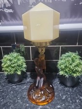 Original Art Deco Walther & Sohne  Amber Glass Table Lamp .