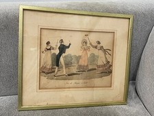Antique French Hand Colored Engraving Print Jeu de Bague Volante Flying Ring