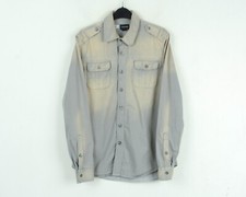 Energie Hommes M Chemise Boutonnière Jeans Gris Manche Longue Casual Coton Lavé