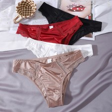 4 Pack Lot Sexy Womens Satin Panties Briefs Bikinis Thongs Underwear Lingeries
