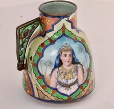 Amazing French Orientalist Art Nouveau Enamel & Plique-a-Jour Silver Jug, c1920