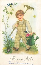 ILLUSTRATED CP bon fete gardener overalls watering can rake - 35524