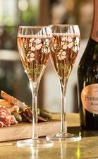 VINTAGE PERRIER-JOUET CHAMPAGNE FLUTES BELLE EPOQUE FLORAL STEMWARE SET OF 2