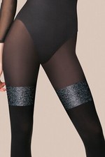 Collant sexy fantaisie femme effet bas opaques - Gabriella Avril - Noir - T2 T3