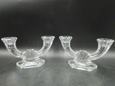 Pair of Crystal Two Arm Candle Holders Signed Val Saint Lambert Perfect Condition