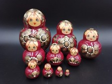 Set of 10 Matryoshkas Hand Painted Signed Wooden Russian Dolls