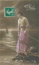 CP APRIL 1 WOMEN ELEGANT WITH FISHING ROD FISH PUFF - 45906