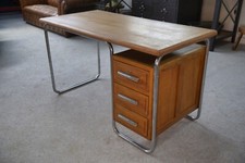 Bauhaus Design Desk in Chrome Tube and Solid Oak by Kovona 1960's