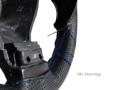 Pour BMW E46 99-05 Housse De Volant En Cuir Perforé Noir Avec Couture Bleue