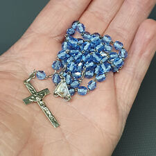 Superbe chapelet rosary argent massif et perle bleu en verre à facette #62