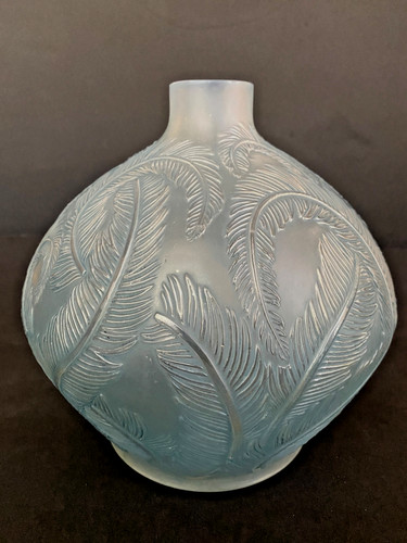 Vase plumes bleu lalique - vase, r.lalique