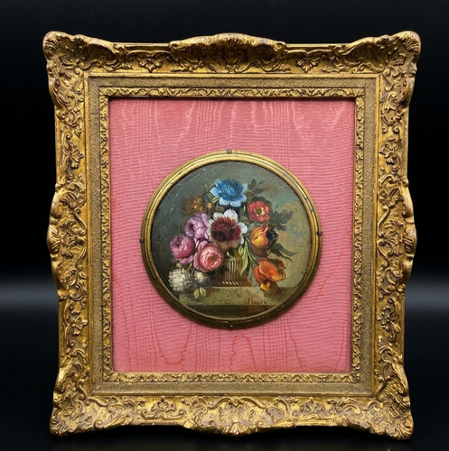 Huile sur panneau bouquet - panneau,