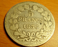 1 piece francaise de 5 francs francais argent Louis Philippe 1836 W  bon etat