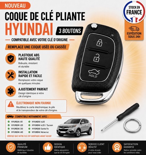 Coque clé pliante hyundai - clé,