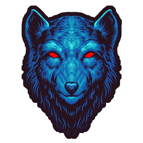 Tete loup bleu - bleu, fauve