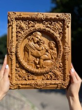 Vierge au fauteuil (Raphaël) icône en bas relief en bois décoration murale re...