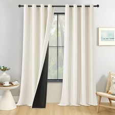 Double Rideaux Occultant et Thermique Beige Clair Epais 100 Opaque Rideaux Th...